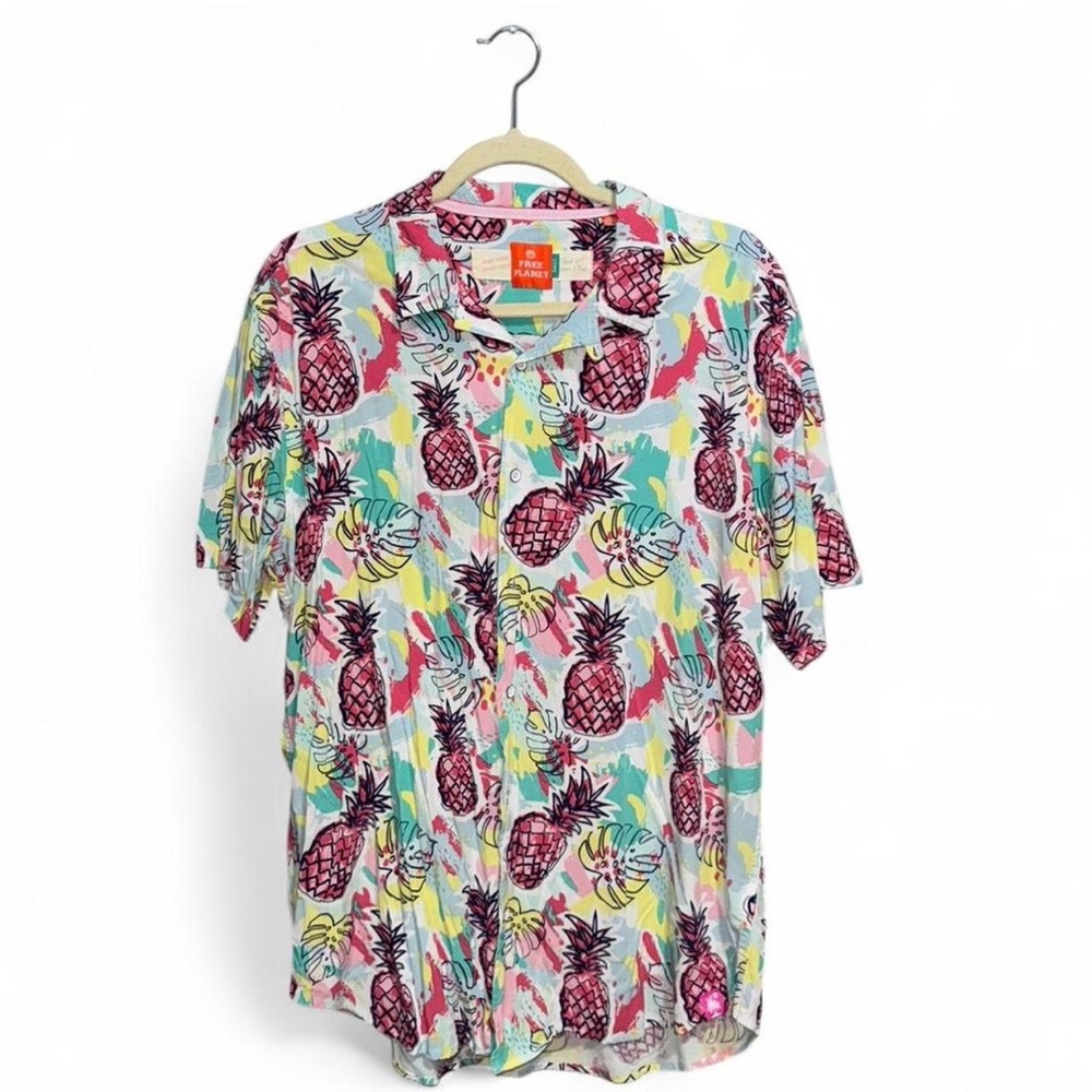 Free Planet Men’s Summer Pineapple Light Button Down Short Sleeve Shirt Size XL